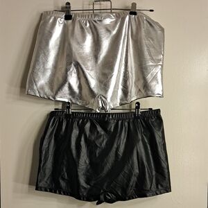 Metallic Silver and Black Shorts Set